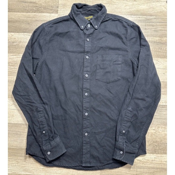 Flint and Tinder Solid Black 100% Cotton Long Sleeve Chamois Button Shirt Sz S - Picture 1 of 15
